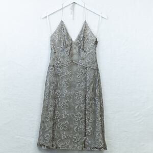 EXPRESS Lace Halter Mini Dress Silver Metallic Sequins Special Event Y2K Fairy 0